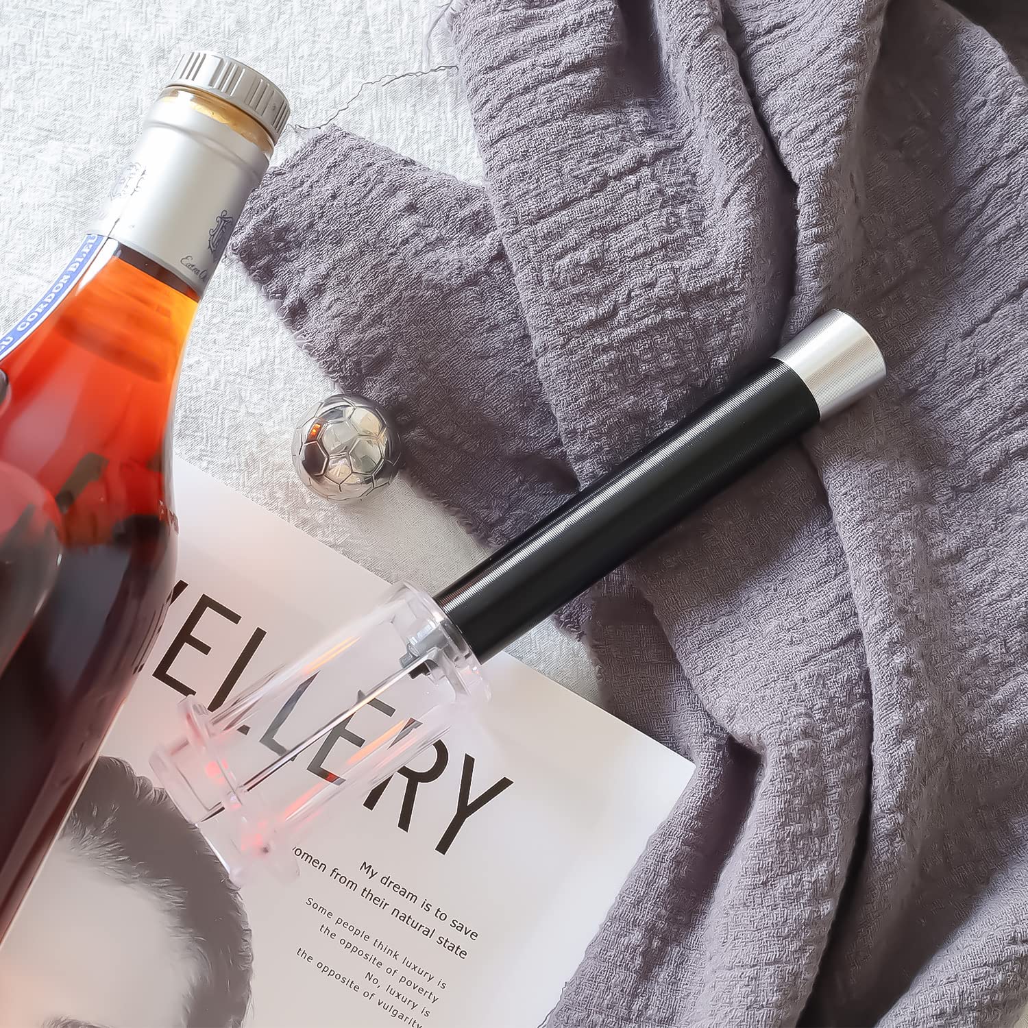 Cavatappi Vino Manuale Rolling 2 In 1 - Con Tagliacapsule, Ergonomico, In ABS Nero, Per Apertura Facile - Foto 7