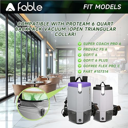 Miniatura 2 de Paquete de 20 bolsas de aspiradora de mochila 107314 para aspiradora ProTeam de 6 cuartos de galón, reemplazo #107314 con cuello triangular abierto