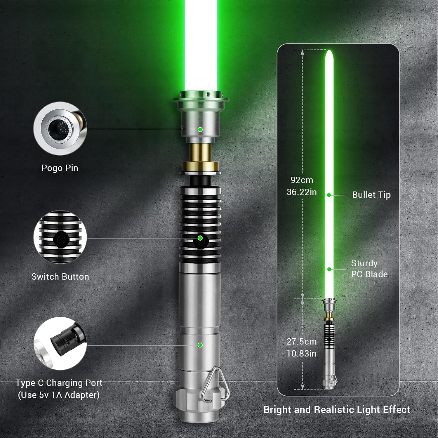 DAMIENSABER Xenopixel V3 Motion Control Light Saber, 34 Sound Fonts Smooth Swing Light Sabers, Dueling Light Saber with Infinite Color Changing Luke Saber for Adults Metal Hilt, Rechargeable Pogo Core