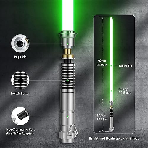 Miniatura 21 de DAMIENSABER Sable de luz de duelo con control de movimiento suave RGB3.0, 16 fuentes de sonido, sable de luz Luke con 16 RGB sólido e infinito