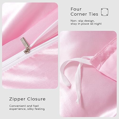 Miniatura 8 de HOdo Home Funda de edredón de satén tamaño Queen, 3 piezas, funda de edredón similar a la seda, ultra suave y transpirable, juego de cama con cierre