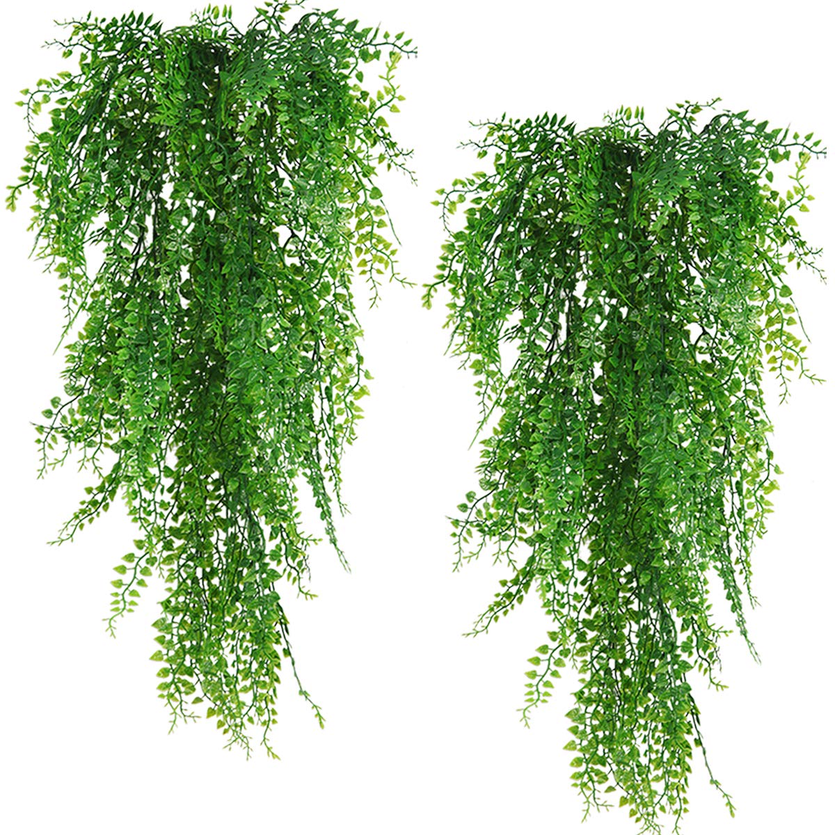 Pauwer 2 Pack Artificial Hanging Plants Faux Ivy Vine Leaves Greenery Decorative Artificial UV Resistant Plastic Plants for Basket Wall Home Garden Wedding