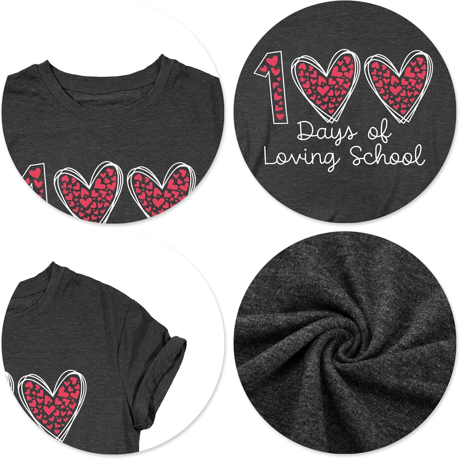 VVNTY 100 Days of Loving School Shirt Women Kindergarten Teacher Tees 100th Day of School Teacher T Shirt - Image 5