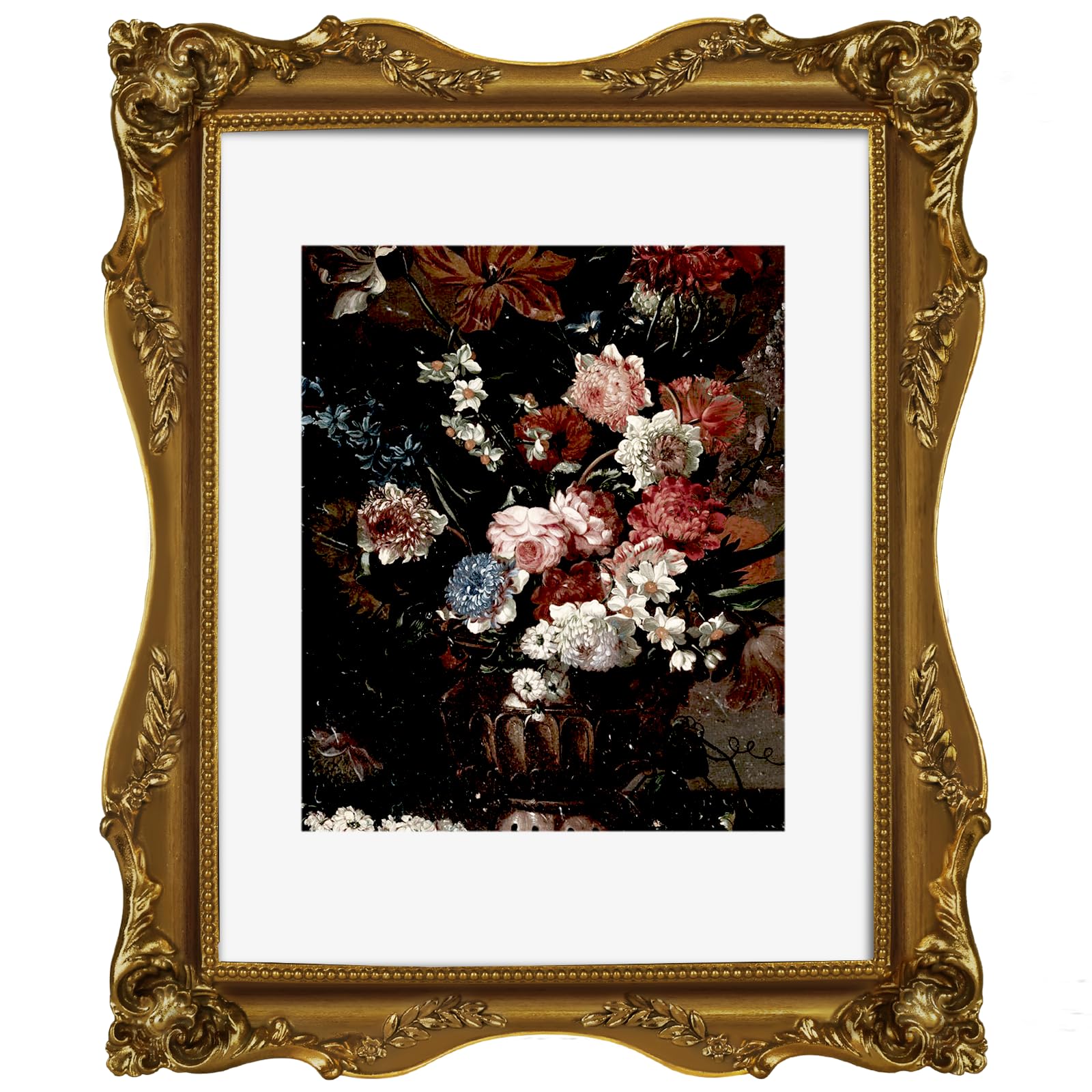 Gold 11x14 Picture Frame Vintage with Mat for 8x10 or 11 x 14 Photos, Real Glass, Ornate Baroque Gothic Victorian Antique Frames for Wall Display