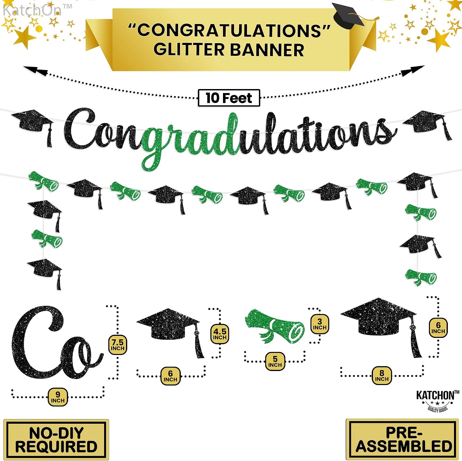 KatchOn, Glitter Congratulations Banner - 10 Feet, No DIY, Pre- Strung | Congrats Grad Banner for Green Graduation Decorations 2026 | 2026 Graduation Party Decorations | 2026 Graduation Decorations