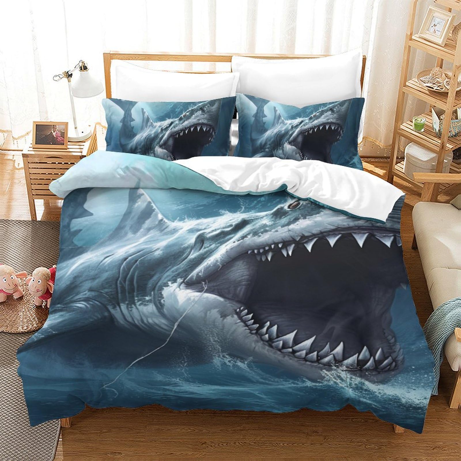 Housse de couette Requin Blanc 3D microfibre 140x200 pour lit single