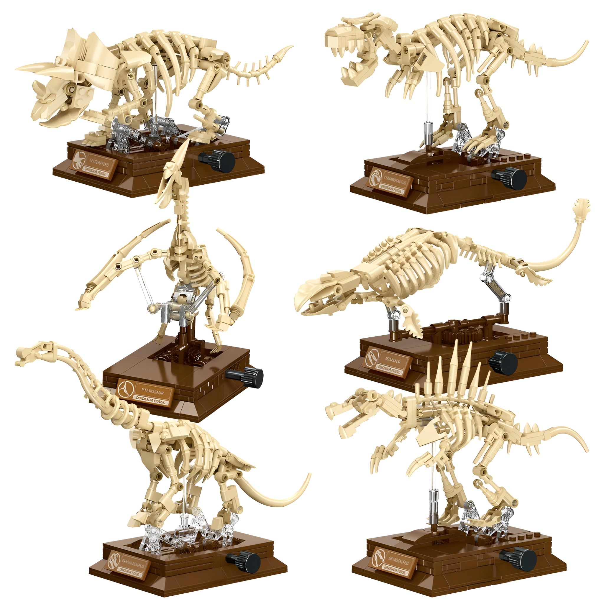 6 in 1Skeleton Dinosaur Building Blocks Set — 1537PCS T-Rex, Triceratops Dinosaur Fossils Bricks Kit with Rotational Gear, STEM Education Toy, Home Office Decor, Birthday Gift for Adult, Teen