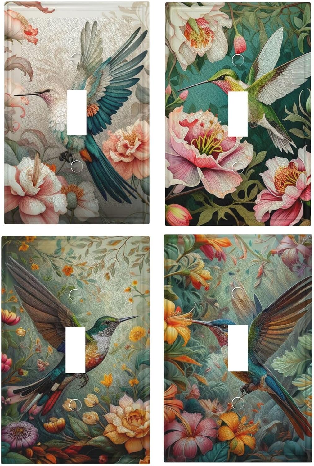 Blue Blooming Flowers Decorative Art Light Switch Covers 1 Gang Single Toggle Single Duplex Outlet Wall Plate Switchplate Electrical Faceplate 4 Packs Combination Design