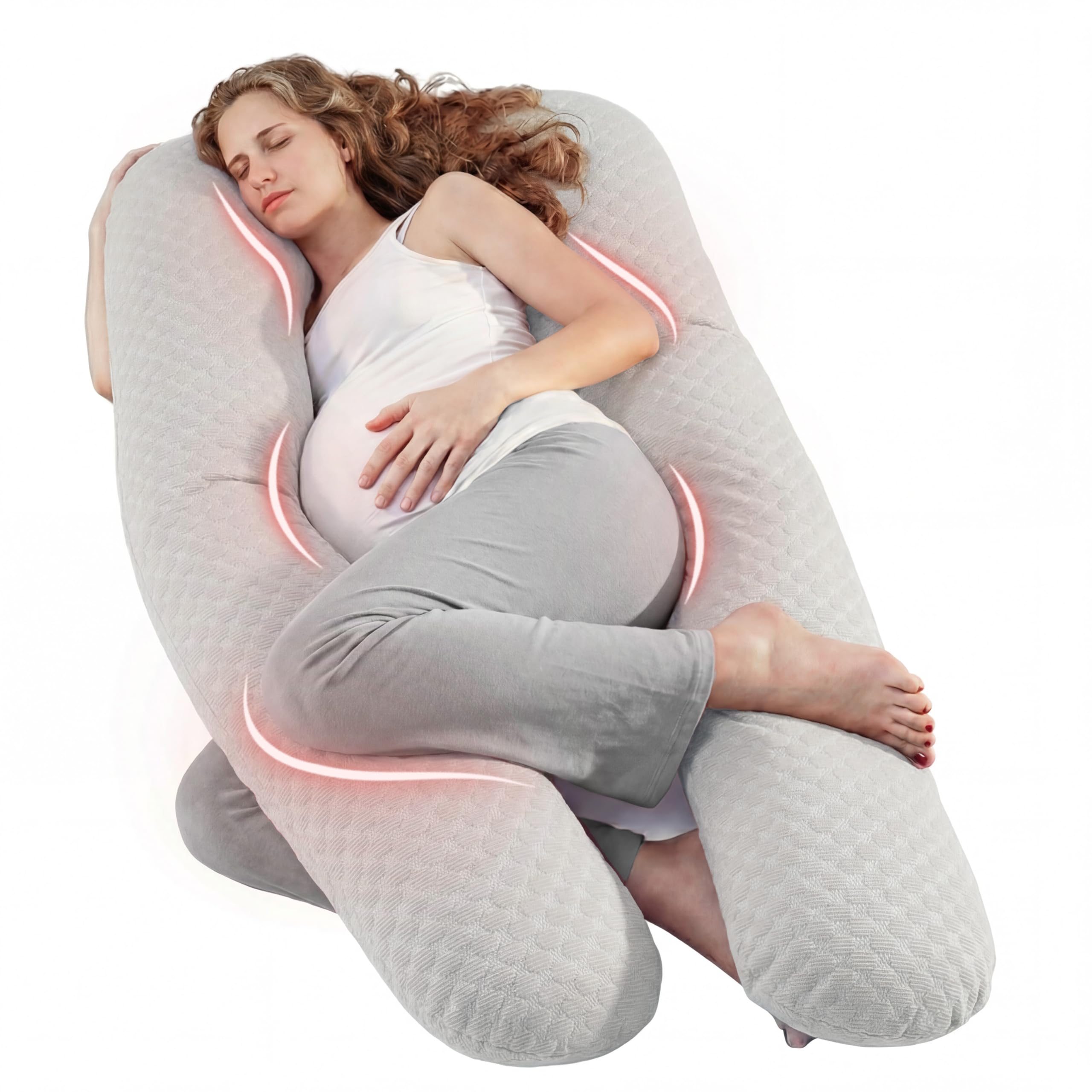 Nuliie Pregnancy Pillow for Sleeping, U Shaped Full Body Pillow with Washable AirFlow Fabric Cover, Maternity Pillow Support for Back, Hips, Legs for Pregnant Women (Breathable Light Grey)