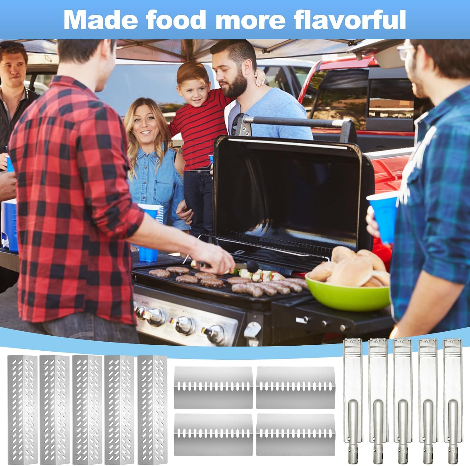 5 Packs 16631 and 4 Packs 16520 Heat Plate with 5 Pack Heavy Duty Burner Replacement for Bull Grill Parts,for Bull 18248 LP, 18249 NG, Lonestar Select 87049, Steer Premium 69009, Outlaw 26039