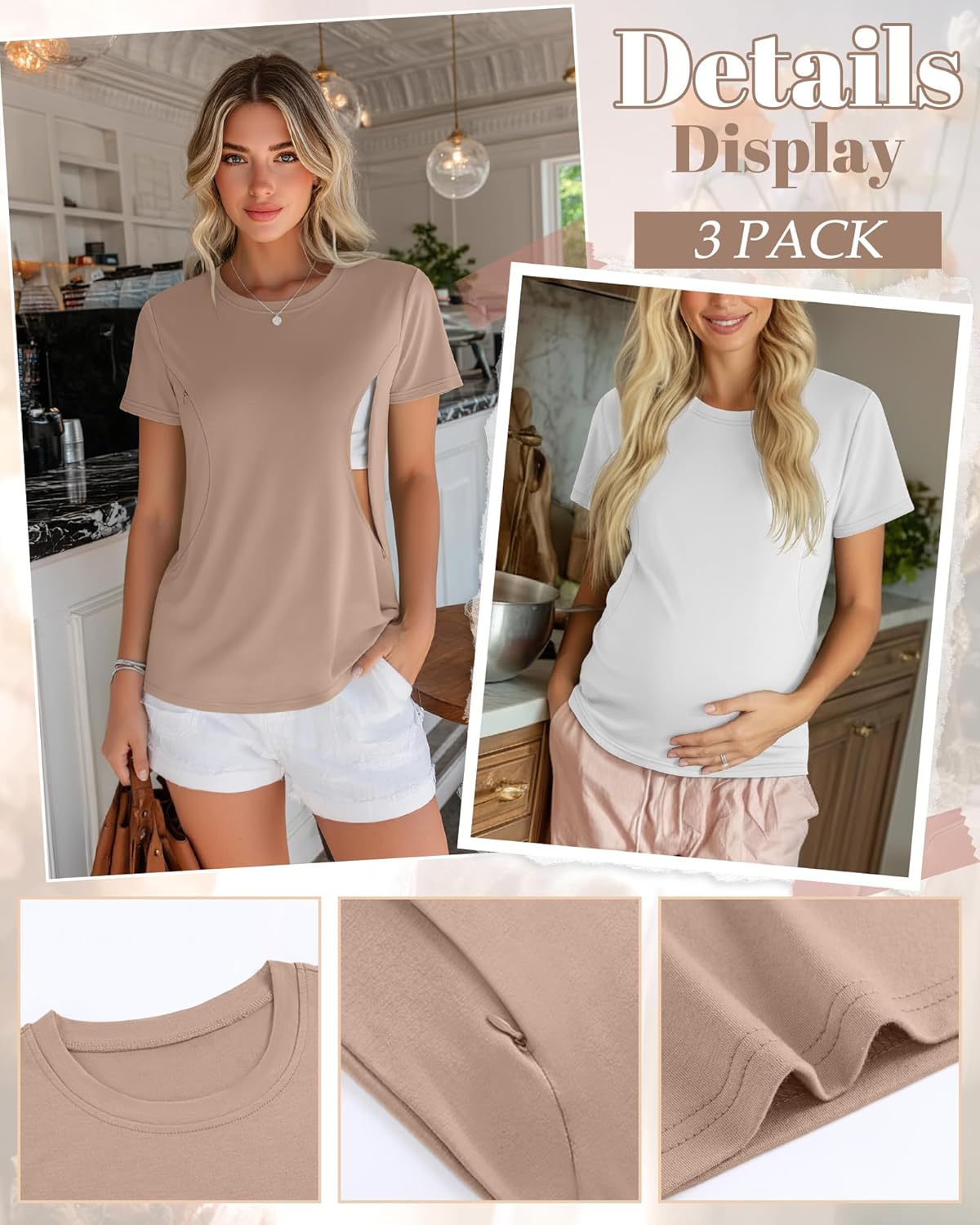 4 Pack Women's Nursing Breastfeeding Shirts with Zipper Loose Fit Short Sleeve Maternity Top Nursing Clothes - Image 4