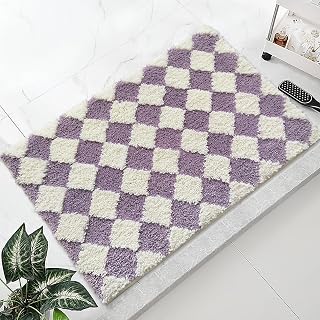 Cute Bathroom Rugs Purple Checkered Bath Mat Microfiber Soft Absorbent Bath Rugs for Bathroom,Non Slip TPR Backing, Quick Drying, Machine Washable Bath Mats for Floor, Shower Sink,31" x 20"
