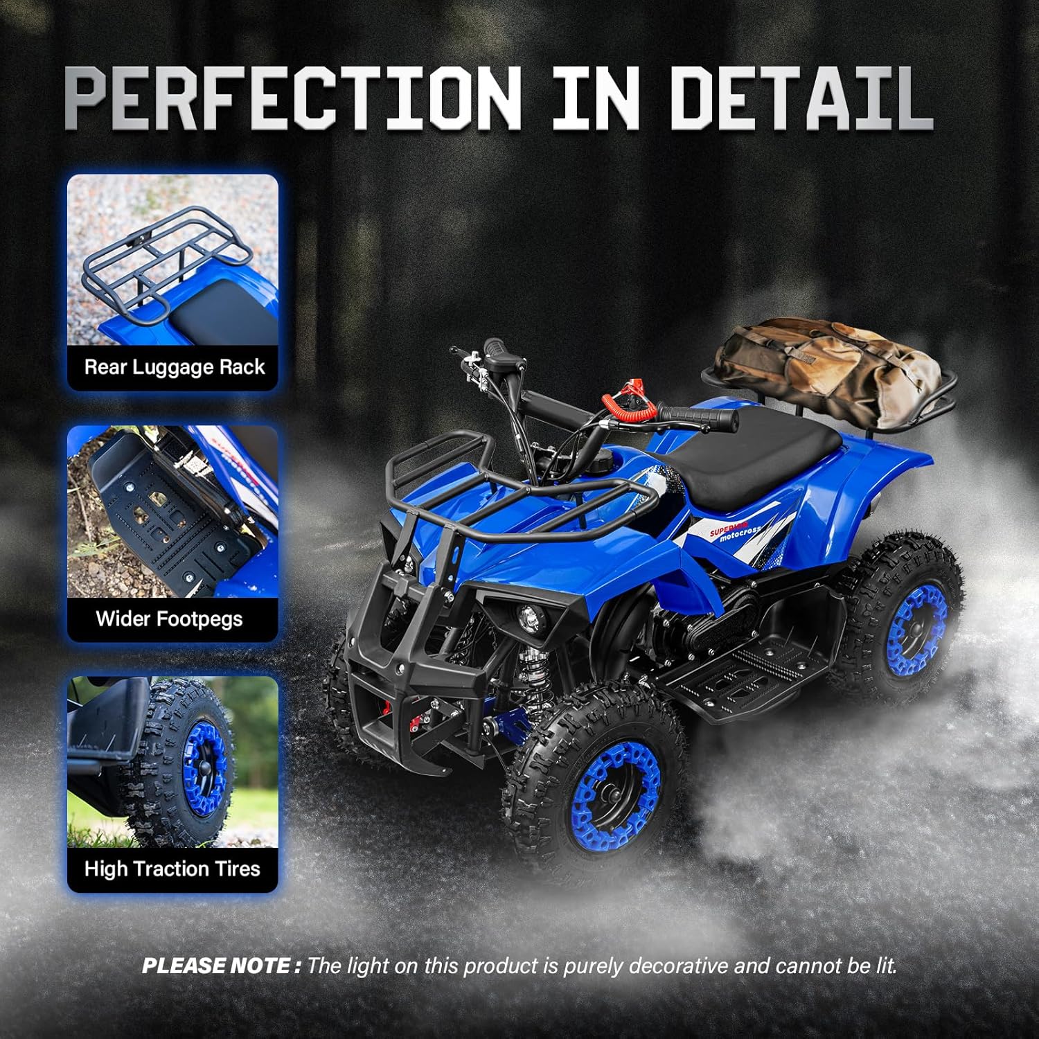 49cc Kids 4 Wheeler Gas ATV Gas Powered Four Wheeler Hydraulic Brakes Gear 15 MPH 100 LB Capacity, Blue