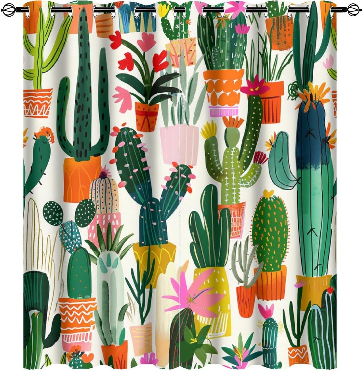 Tropical Cactus Blackout Curtains for Bedroom Living Room, Country Garden Plants Potted Thermal Insulated Curtains Window Drapes with Grommet, 21W x 45L, 2 Panels