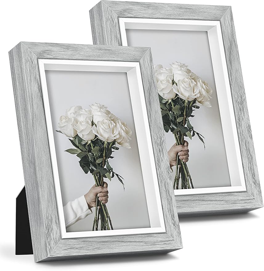 SUMGAR 6x4 Photo Frames Grey Wooden Picture Frame with Glass Front
