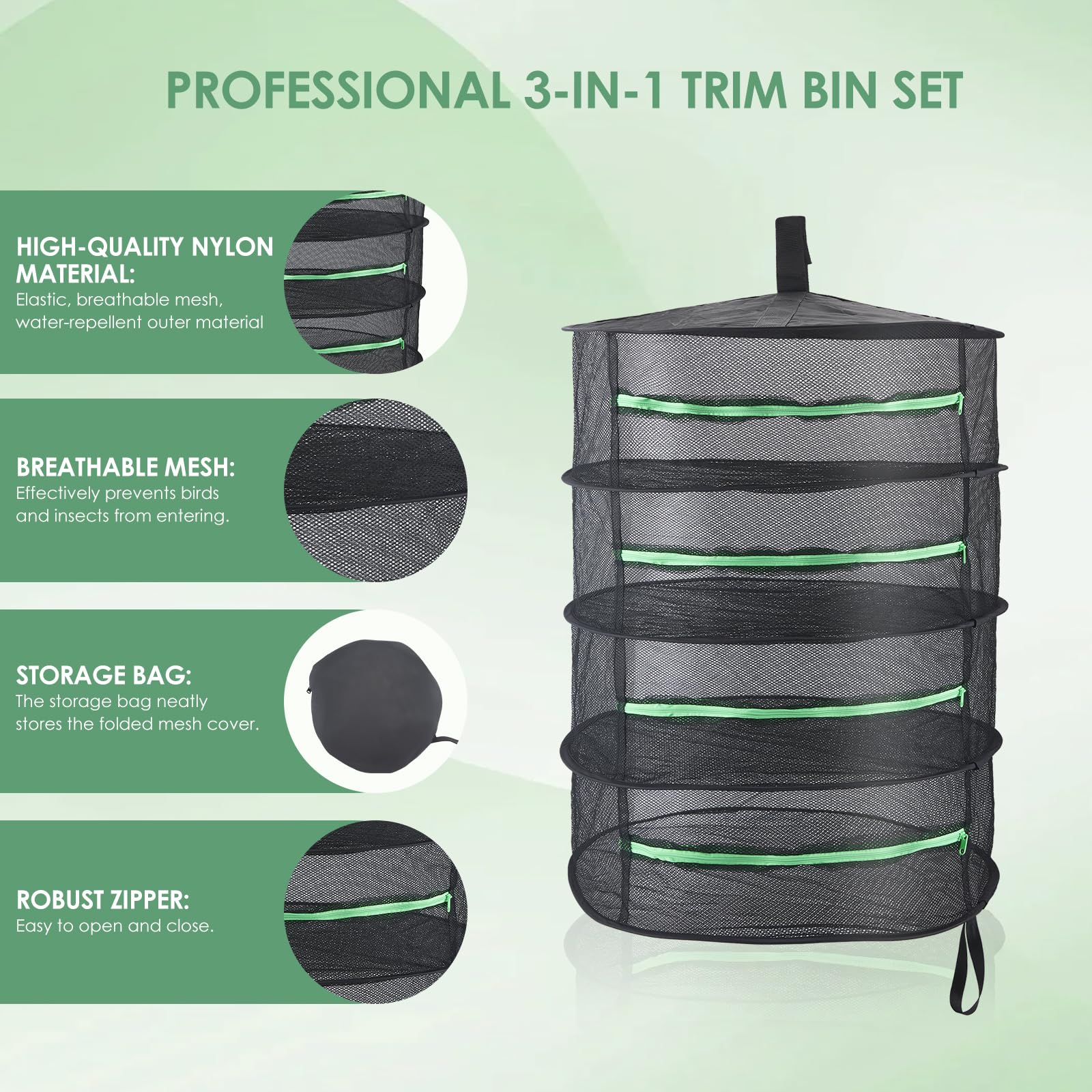 Trim Bin Set,mit 150 Micron Pollensieb,Scheren,Lupe & Bürste,Trimming Tray und Dry Sift Sieb,Trimming Tray für Pollen and Herbs