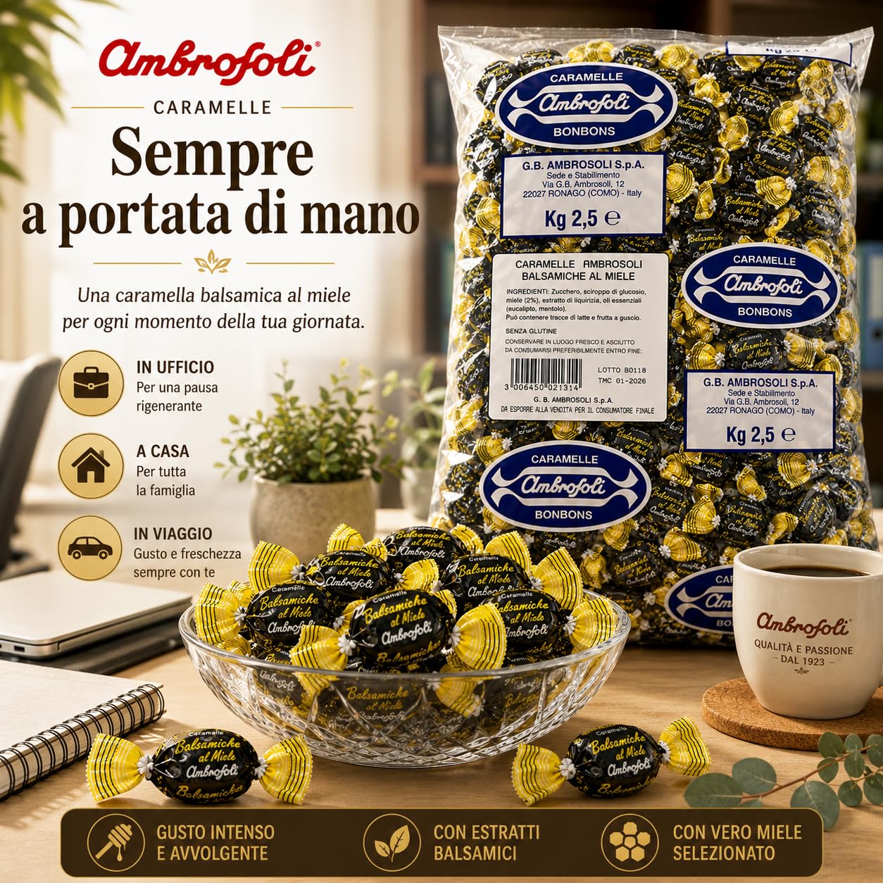 Ambrosoli Caramelle Balsamiche al miele in sacchi da kg. 2,5