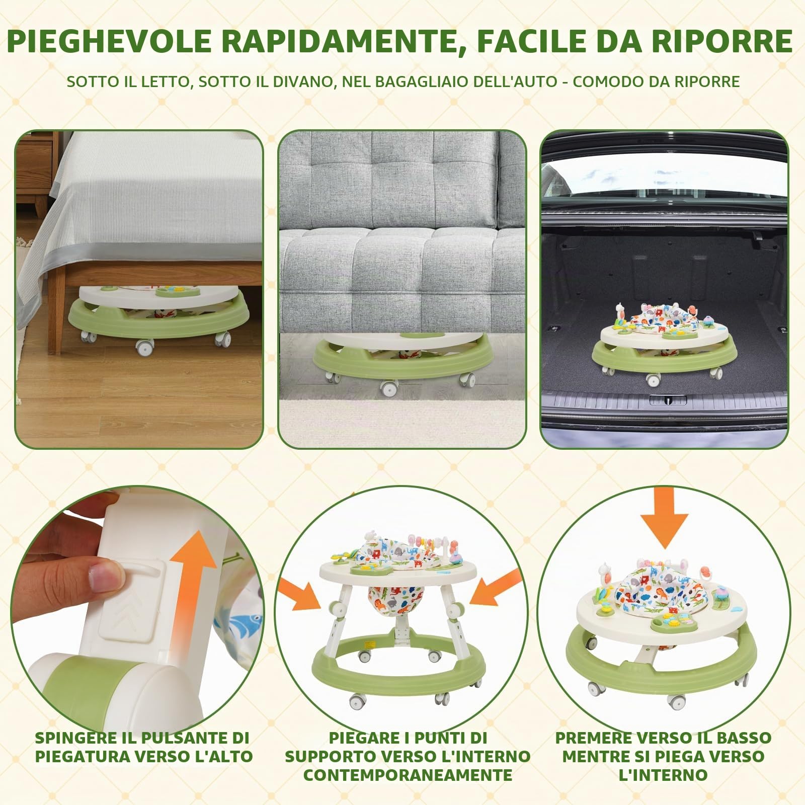 5 in 1 Girello Bambino,Pedaliera Musicale Giocattolo,Si Trasforma in un Tavolo per Costruzioni,Regolabile in Altezza e Pieghevole,Adatto a Bambini dai 6 Mesi in su che Stanno Imparando a Camminare