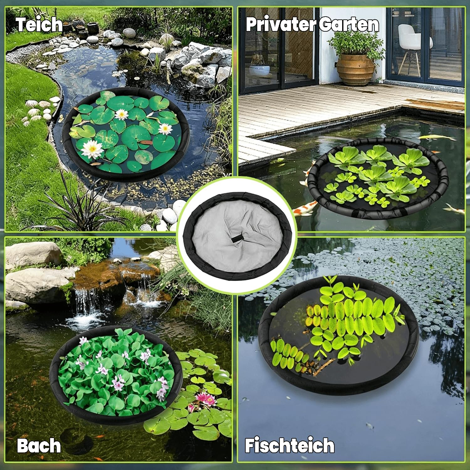 seedman 2 Stück Runde Schwimmende Pflanzinsel,Schwimminsel Teich,Pflanzinsel Teich,Feinmaschiger,Hydroponischer Teichpflanzer für Gartenteiche, Teichzubehör zur Wasserreinigung & Dekoration (80CM)