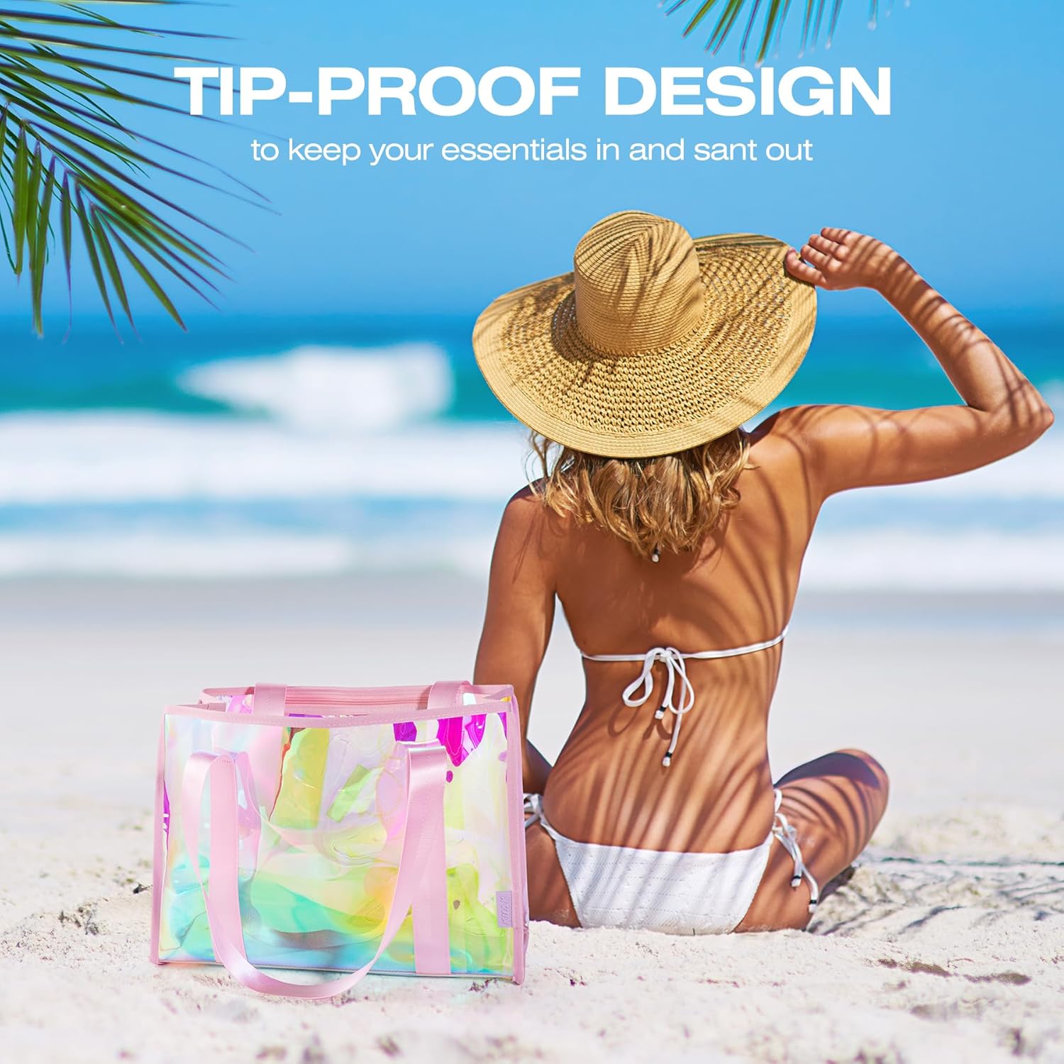 KUAK Iridescent Clear Beach Tote Bag for Women Girls Large Waterproof with Inner Zipper Pocket for Swim Pool Travel Vacation - Image 3