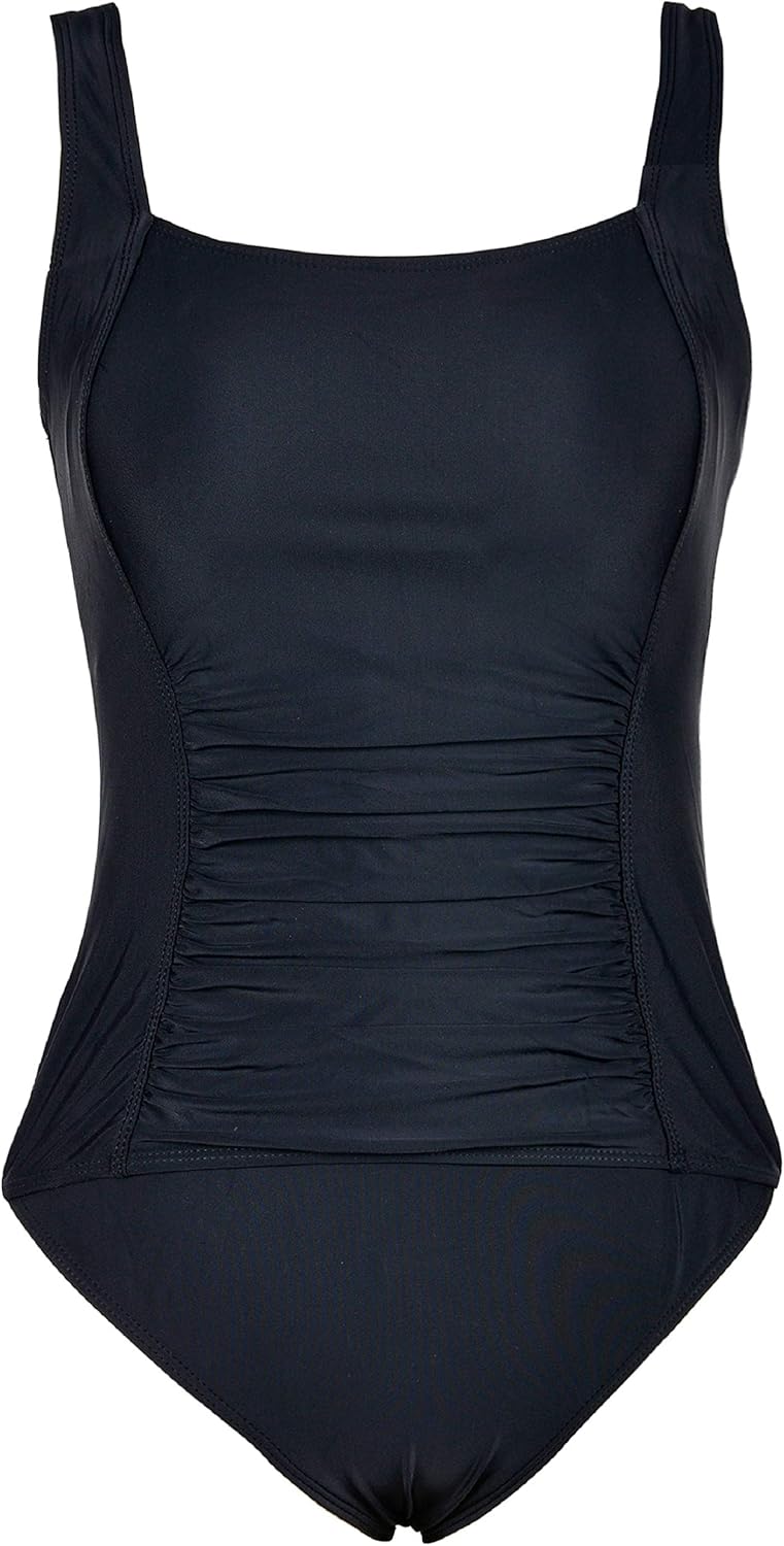 Firpearl Women's Black One Piece Bathing Suit Ruched Tummy Control Swimsuit