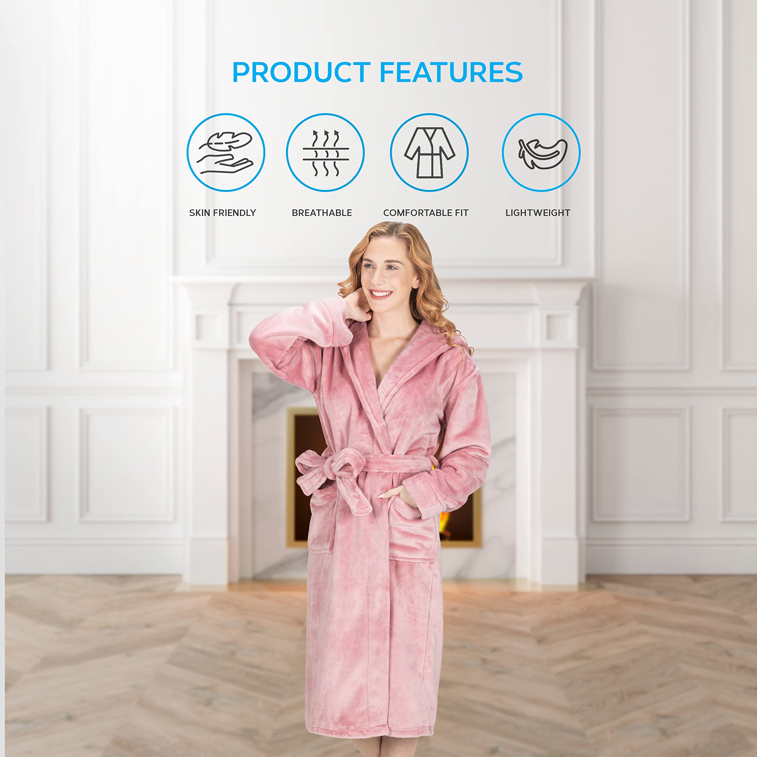 MONHOUSE Womens Dressing Gown - Premium Super Soft & Cosy Long Bathrobe - Ladies Thick Flannel Luxury Housecoat - Warm Fluffy Shearling Spa Robe for Her - Sherpa Bathrobe - Pink UK 16-18
