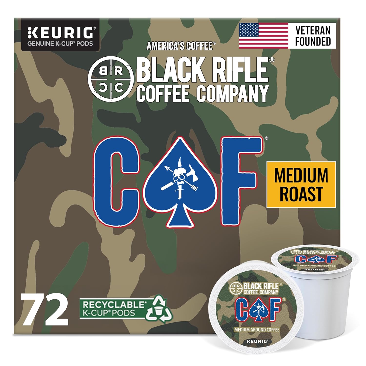 Black Rifle Coffee Company Medium Roast K Cups - Single Serve K Cups Coffee Pods - Kcup Pods Compatible with 1.0 & 2.0 - Made from Pure Arabica Beans (CAF, 72 Count)