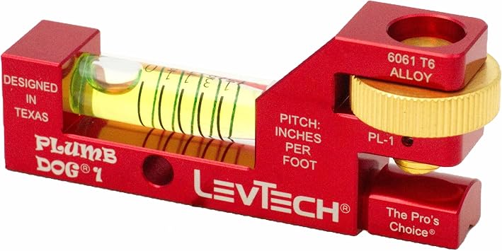 LEVTECH Plumbers Gradient 1-Vial Compact Level, with Elastic Pipe Strap and Thumbwheel PL1 Replaceable Vial Compatible Slotted Screwdriver