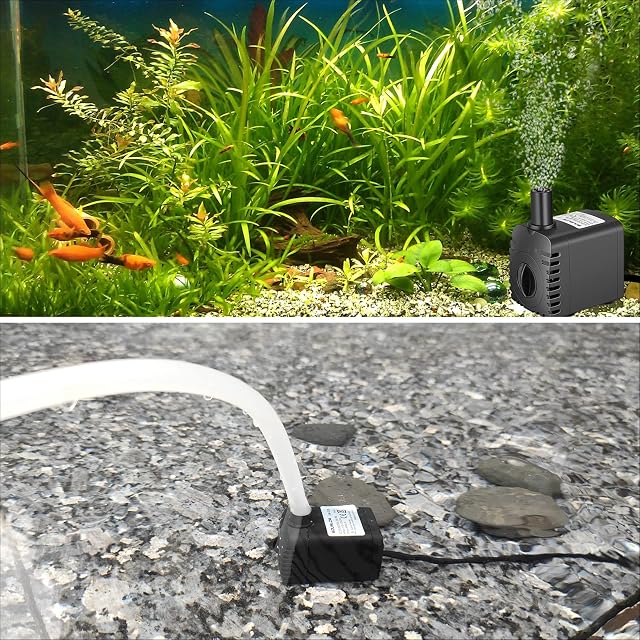 Foto 2 de 7 de SOUSLOW 8W Bomba de Agua Sumergible 600L/H AC220-240V con 2 Boquillas para Acuario Pecera Estanque Fuentes…