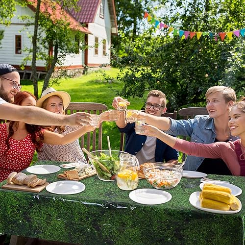 Miniatura 6 de durony Mantel de plástico con patrón de musgo verde, 2 piezas, mantel de hojas verdes, impermeable, para decoración de mesa de fiesta con plantas
