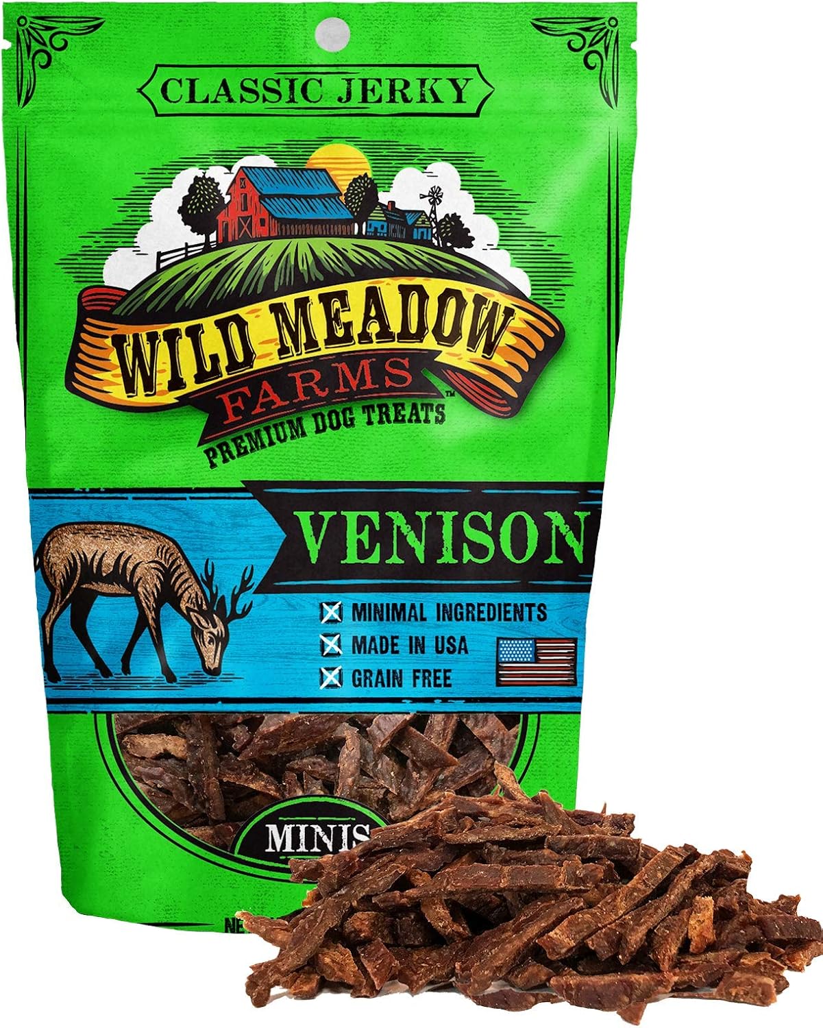Wild Meadow Farms - Classic Venison Minis - USA Made Soft Jerky Training Treats for Dogs