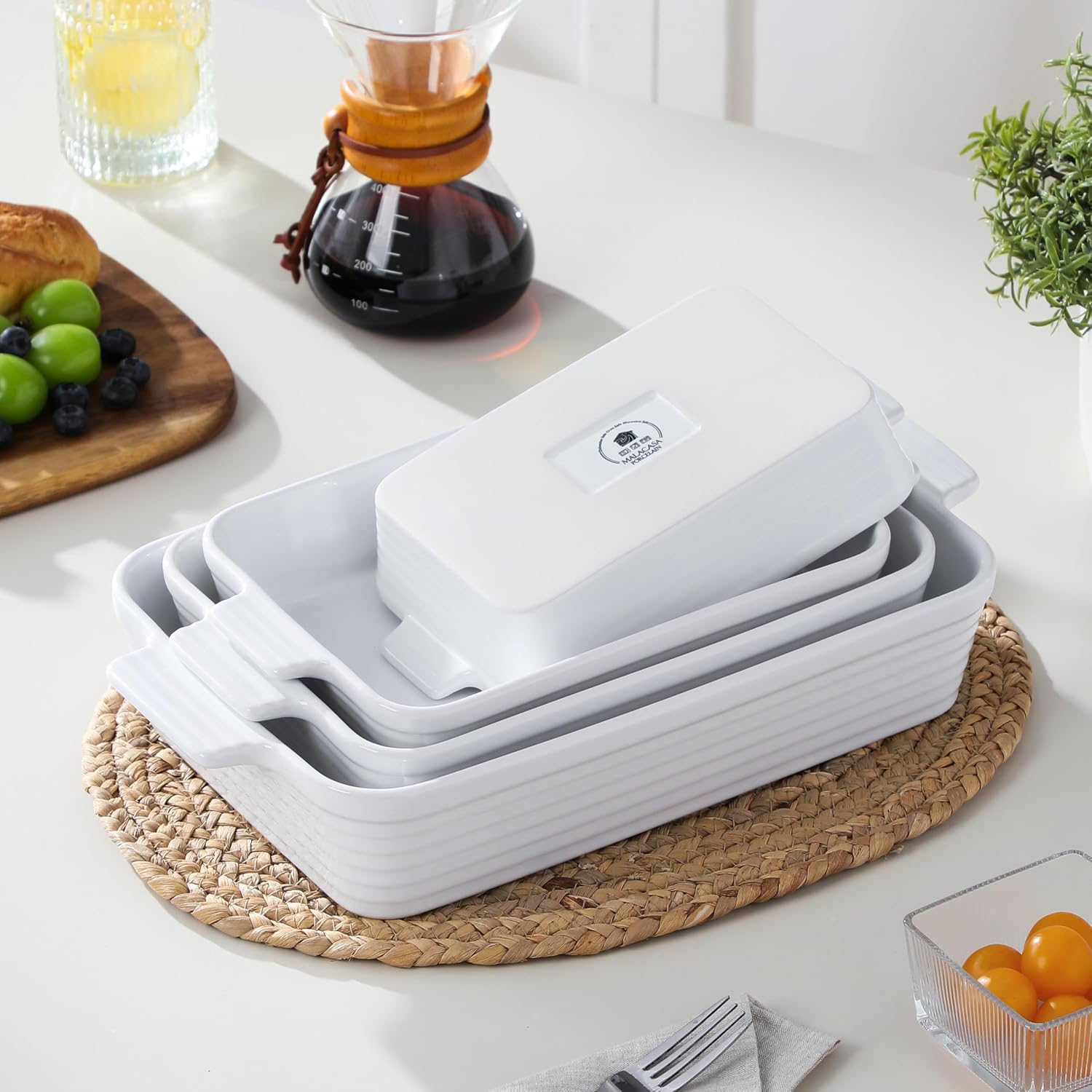 MALACASA Casserole Dishes for Oven, Porcelain Baking Dish Set of 4