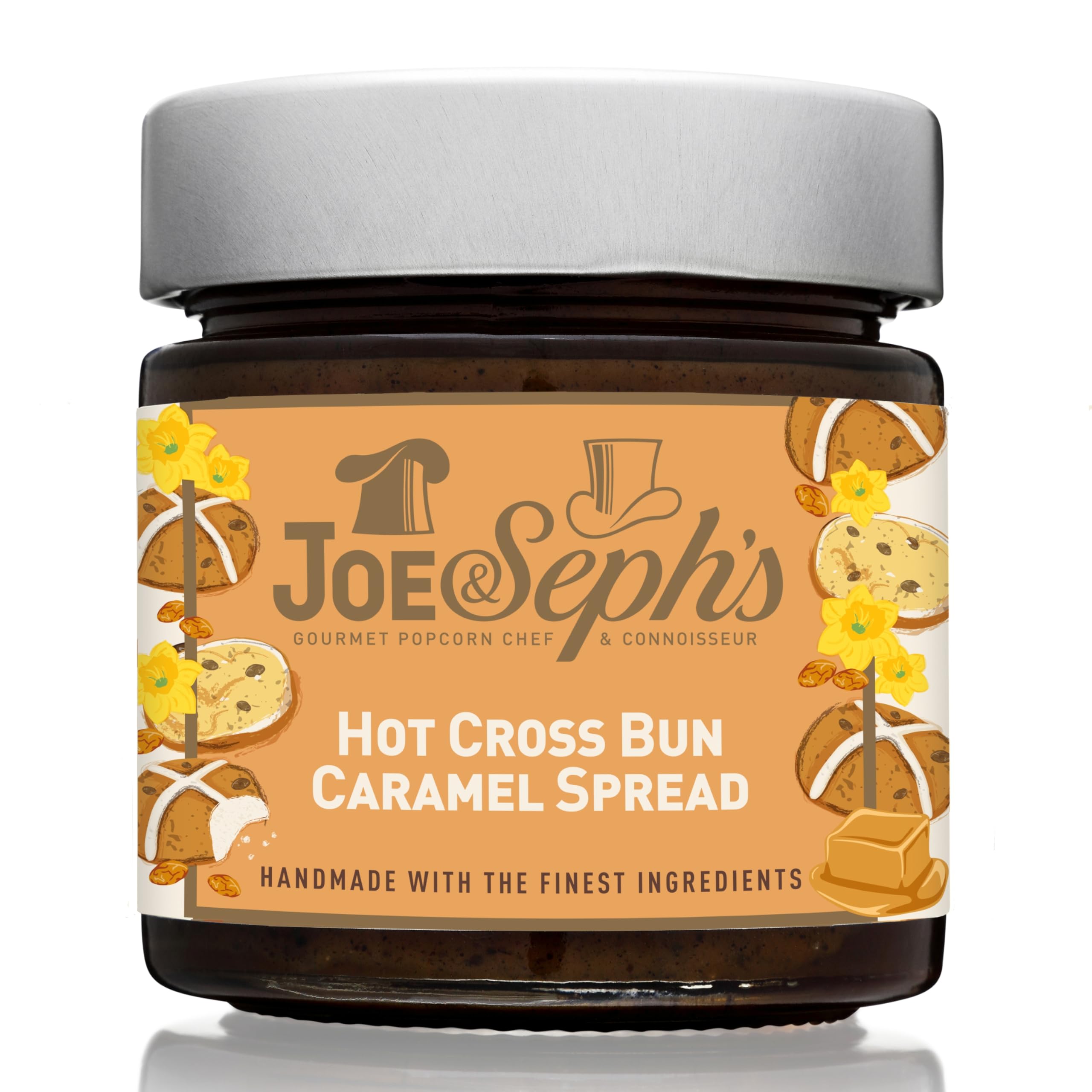 Joe & Seph's Hot Cross Bun Caramel Spread (1x230g) | Handmade Gourmet Caramel Sauce with Raisins & Citrus Peel | Small Batch | Perfect for Toast, Desserts & Easter Treats