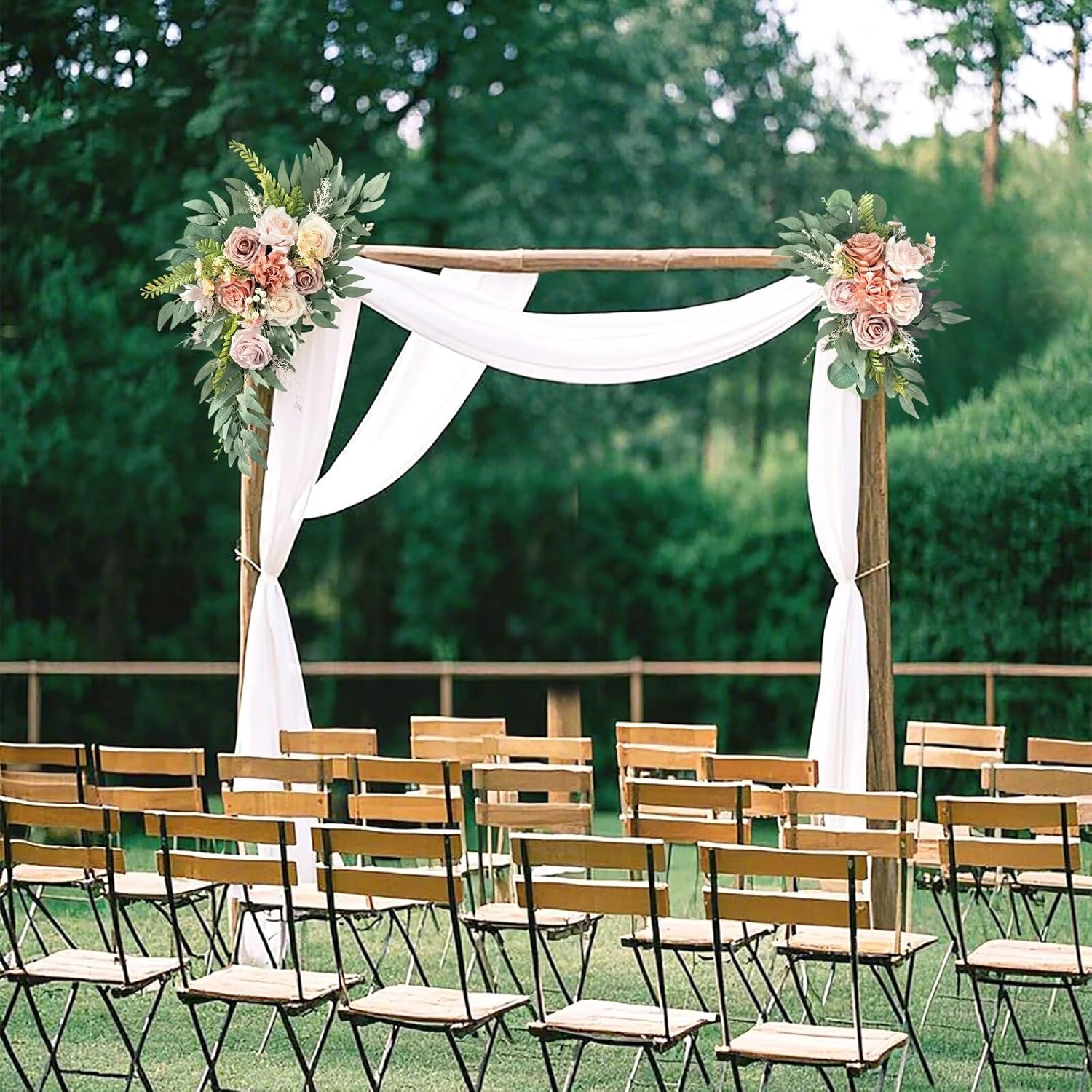 Artificial Flower Swag, Champagne Wedding Welcome Sign Floral Swag Fake Rose Arch Flower Arrangements for Wedding Ceremony and Reception Background Decoration