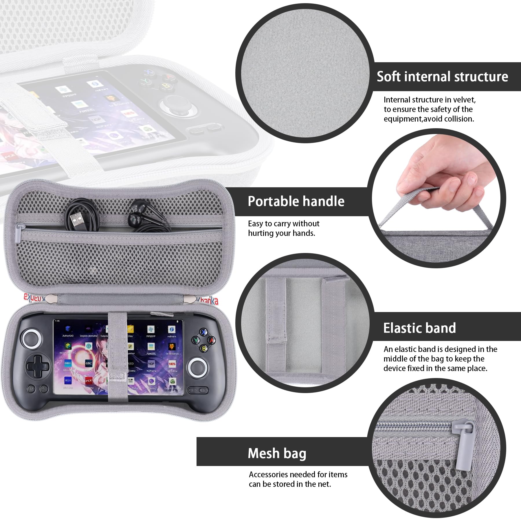 Khanka Hard Case for Anbernic RG556 Retro Handheld Game Console,Storage Carrying Bag for RG556 5.48-Inch Android Retro Handheld Game Console,Case Only (Gray) - Image 2