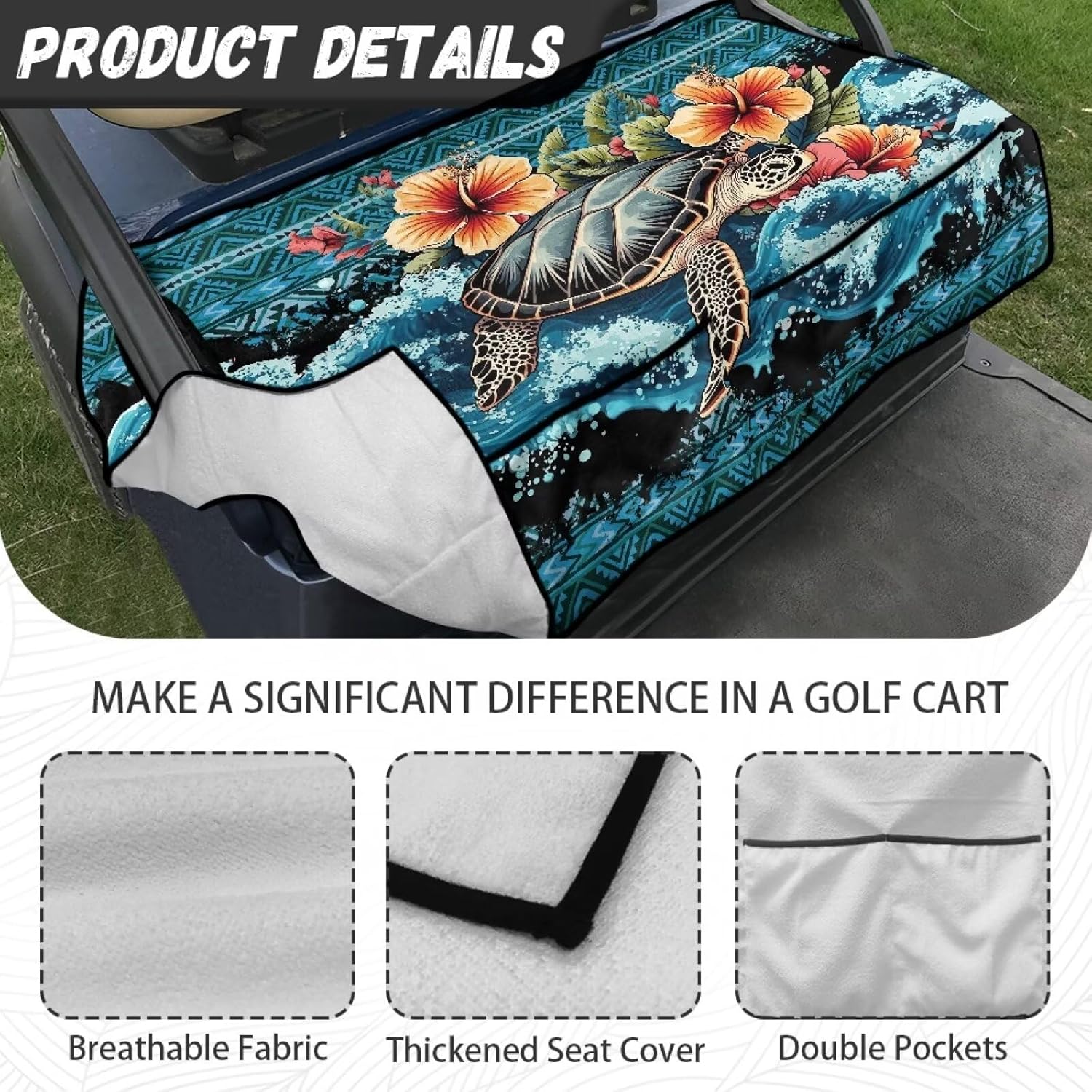 Golf Cart Seat Covers, Lightweight Golf Blanket Portable Goft Accessories, Club Car Seat Covers with 4 Pockets