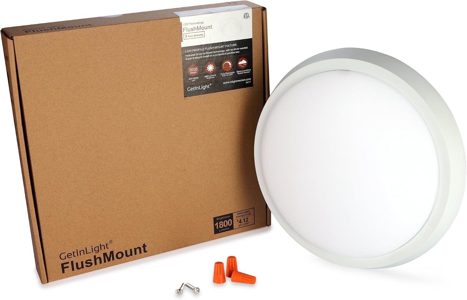 GetInLight 11 Inch Flush Mount LED Ceiling Light with ETL Listed, Soft White 3000K, Matte White Finish, IN-0302-4-WH
