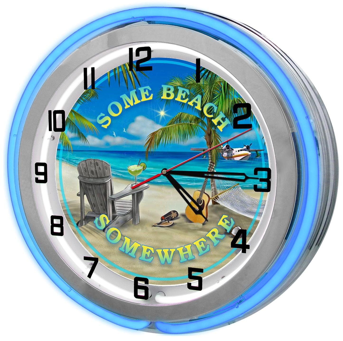 Redeye LaserworksRedeye Laserworks Some Beach Somewhere 18" Blue Double Neon Garage Clock from