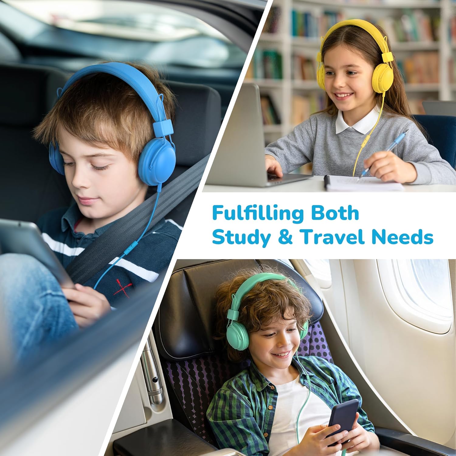 AILIHEN Kids Headphones Wired Bulk 5-Pack for K-12th Grade, School & Classroom, with Microphone, 85dB Volume Limit, Shareable, Foldable, 3.5mm Jack for Chromebook, Computer - Light Color