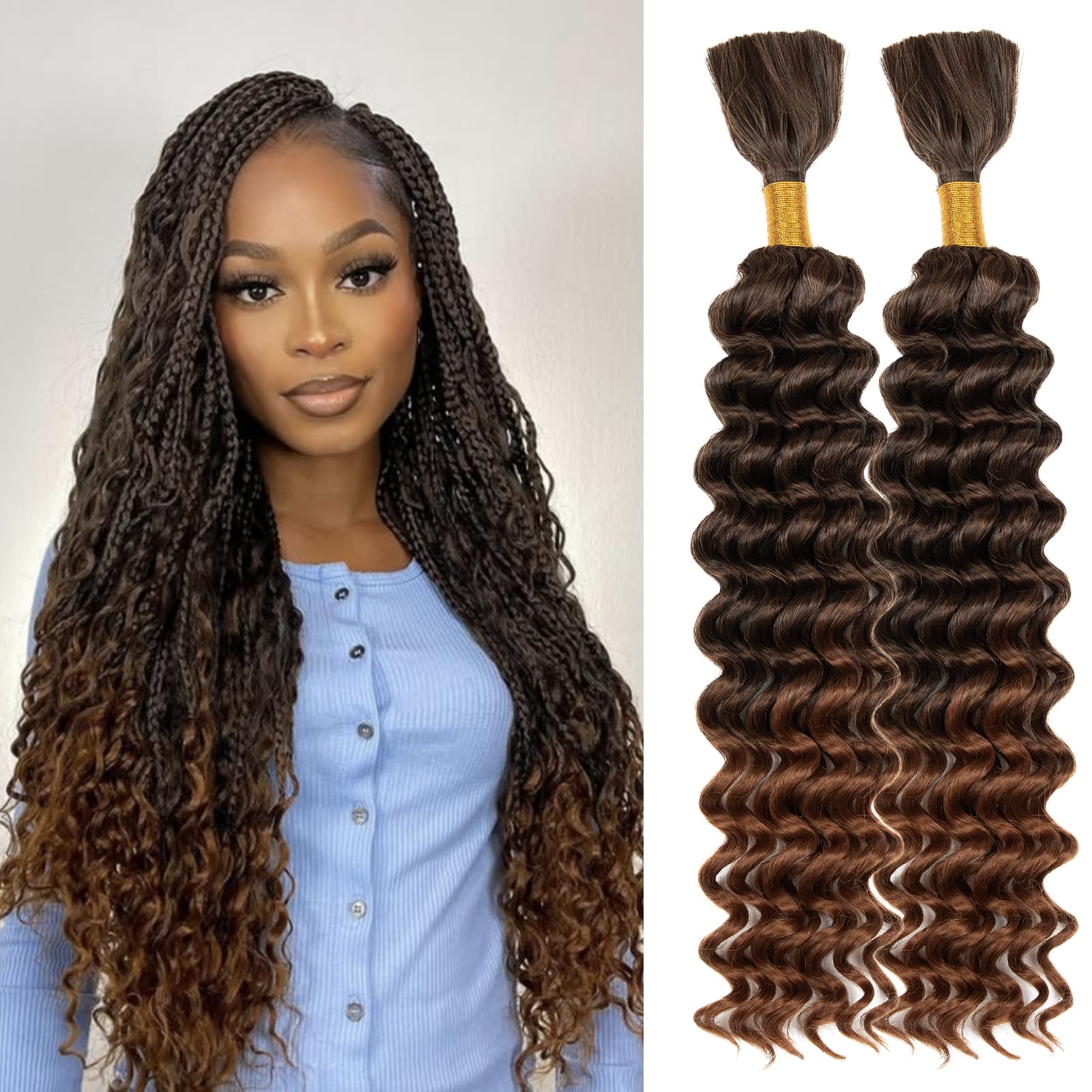 Deep Bulk Hair For Braiding Hair 20inch Wet And Wavy No Weft Quality Synthetic Hair Braiding Extensions For Boho Braids Natural Color 2 Bundles/Pack (