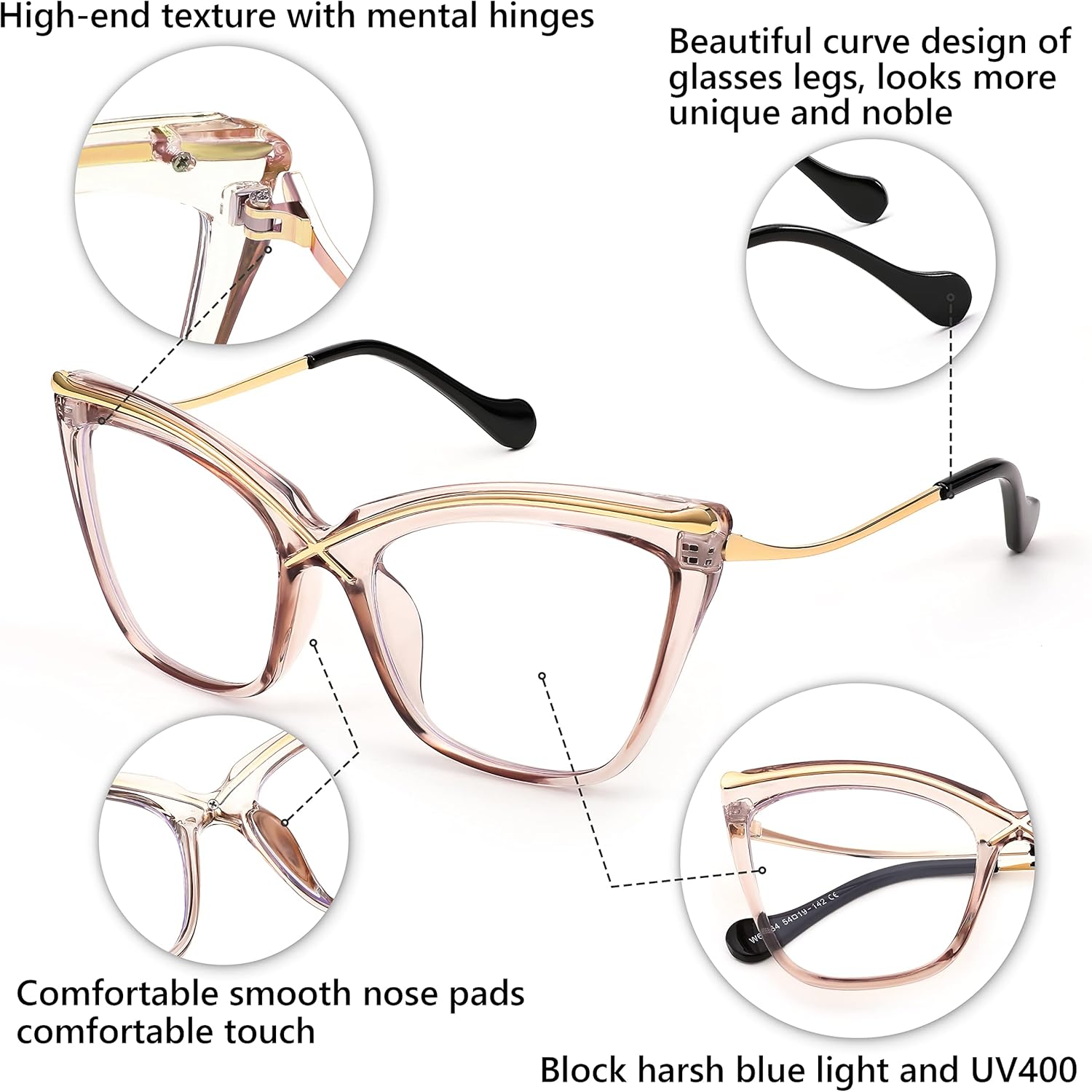 FEISEDY Women Oversized Square Blue Light Blocking Glasses Anti Eyestrain Cat Eye Fashion Eyewear B2956 - Image 3