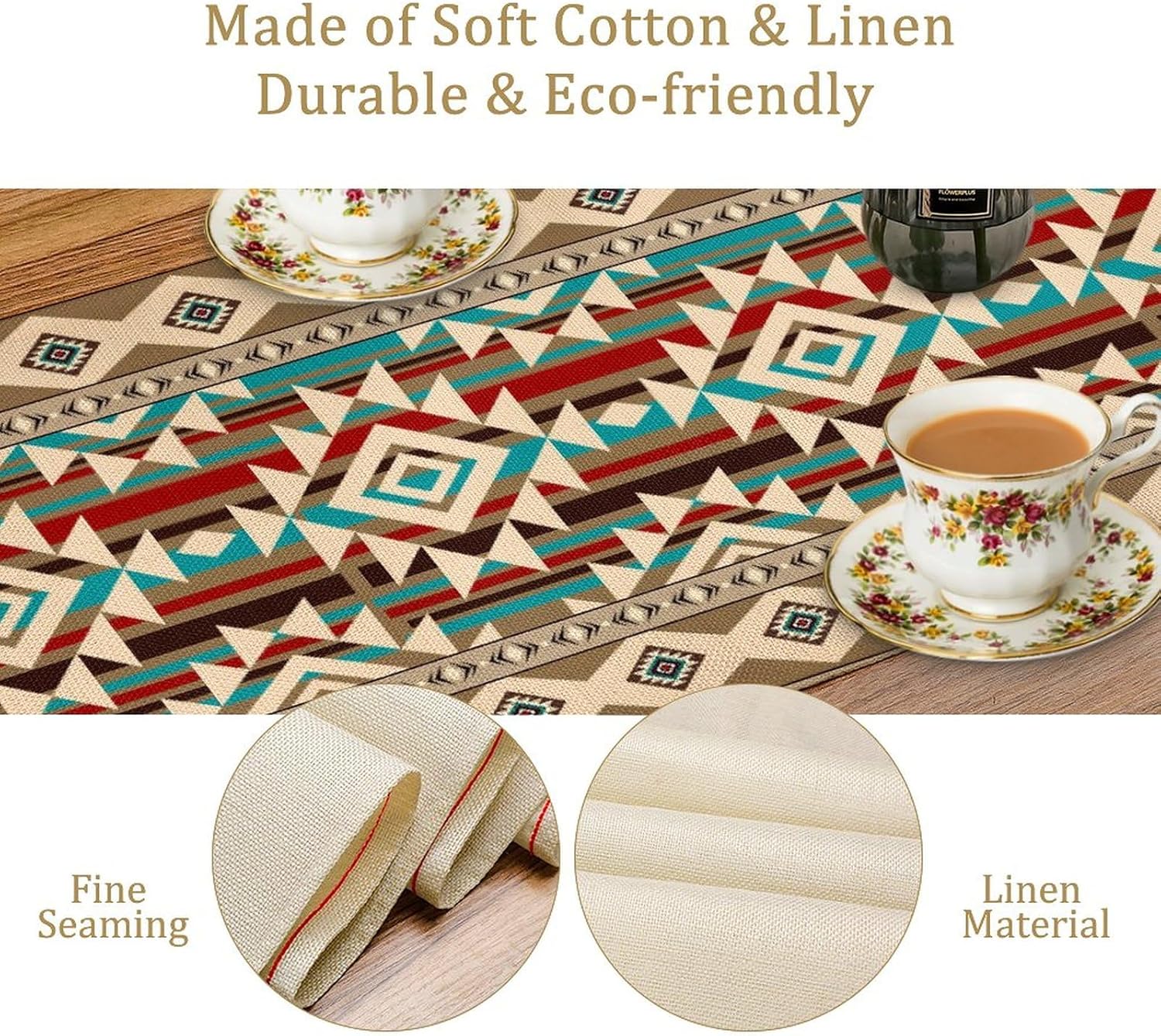 Aztec Southwest Table Runner, Ethnic Style Design Geometric Triditional Kitchen Table Runners Table Setting Decor for Garden Farmhouse Wedding Party Holiday Dinner Home,13x120 Inch