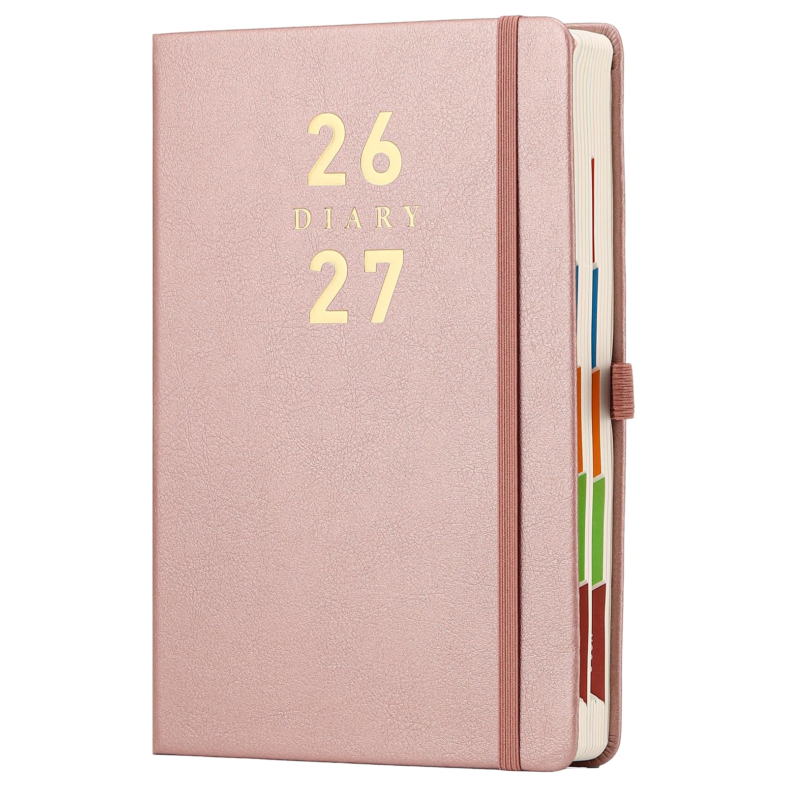 Mljtoyo 2026 2027 Diary A5 Page a Day,Daily Planner 2026 27 Appointment from Jul 2026 to Jun 2027,Organiser Hardcover with Color Tabs,Pen Holder,Inner pocket,400 Ivory Thick Pages (ROSE GOLD, A5)
