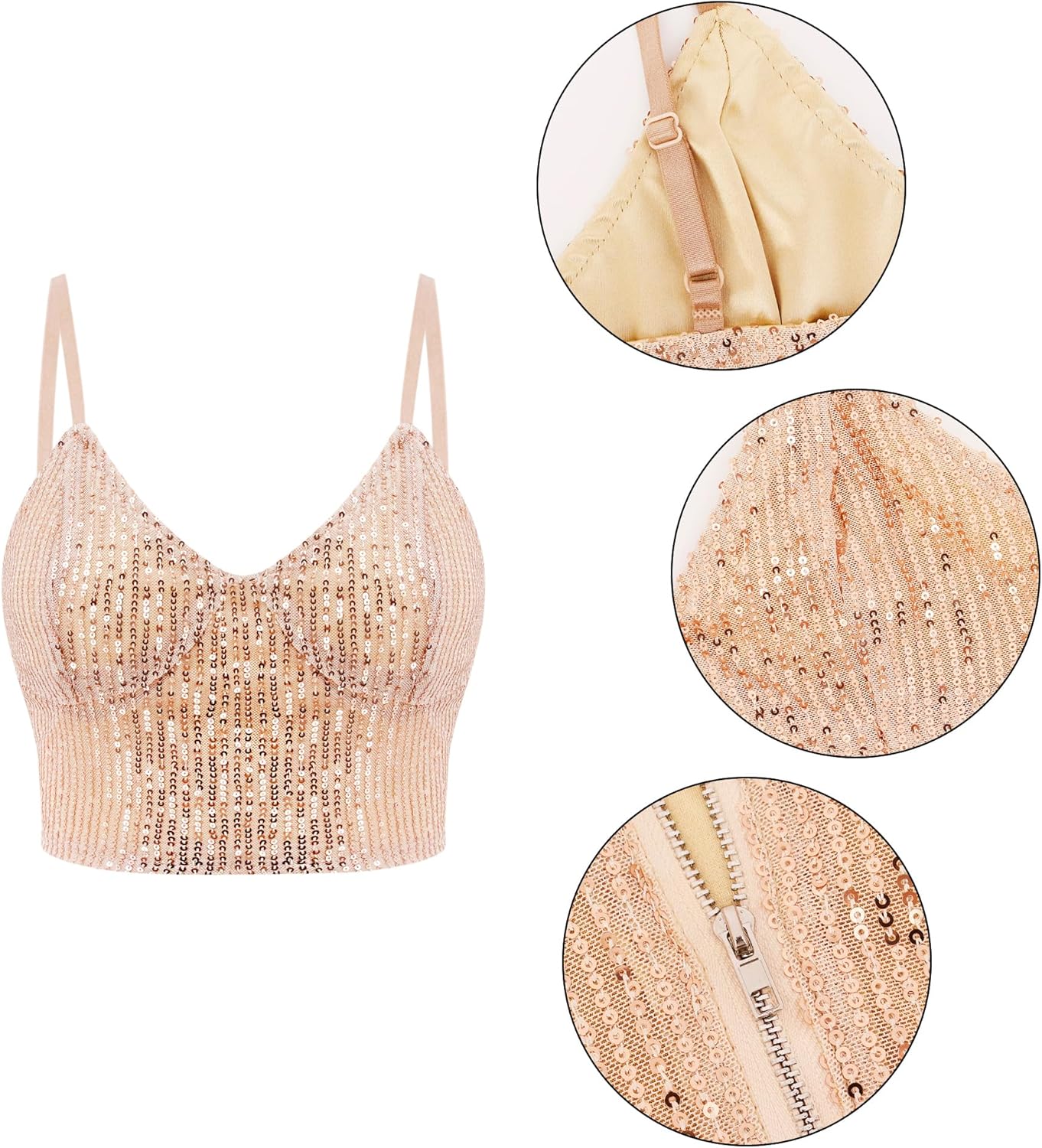 Vimoisa Women Reflective Metallic Tank Top Bustier Spaghetti Strap Crop Top Tight Sleeveless Tube Top Vest Blouse - Image 4