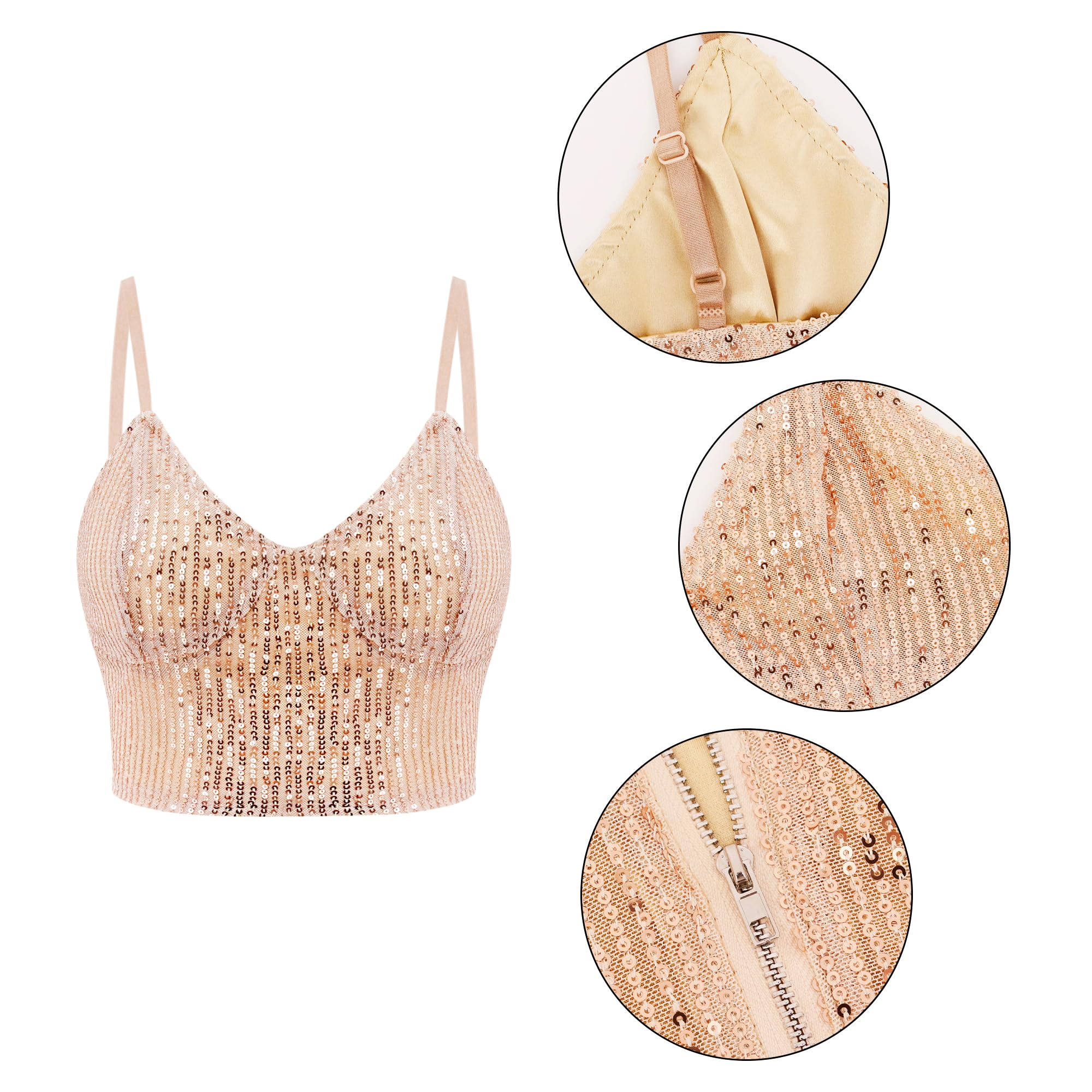 Canottiera da donna riflettente metallizzata, bustier con spalline sottili crop top aderente senza maniche a tubo, camicetta