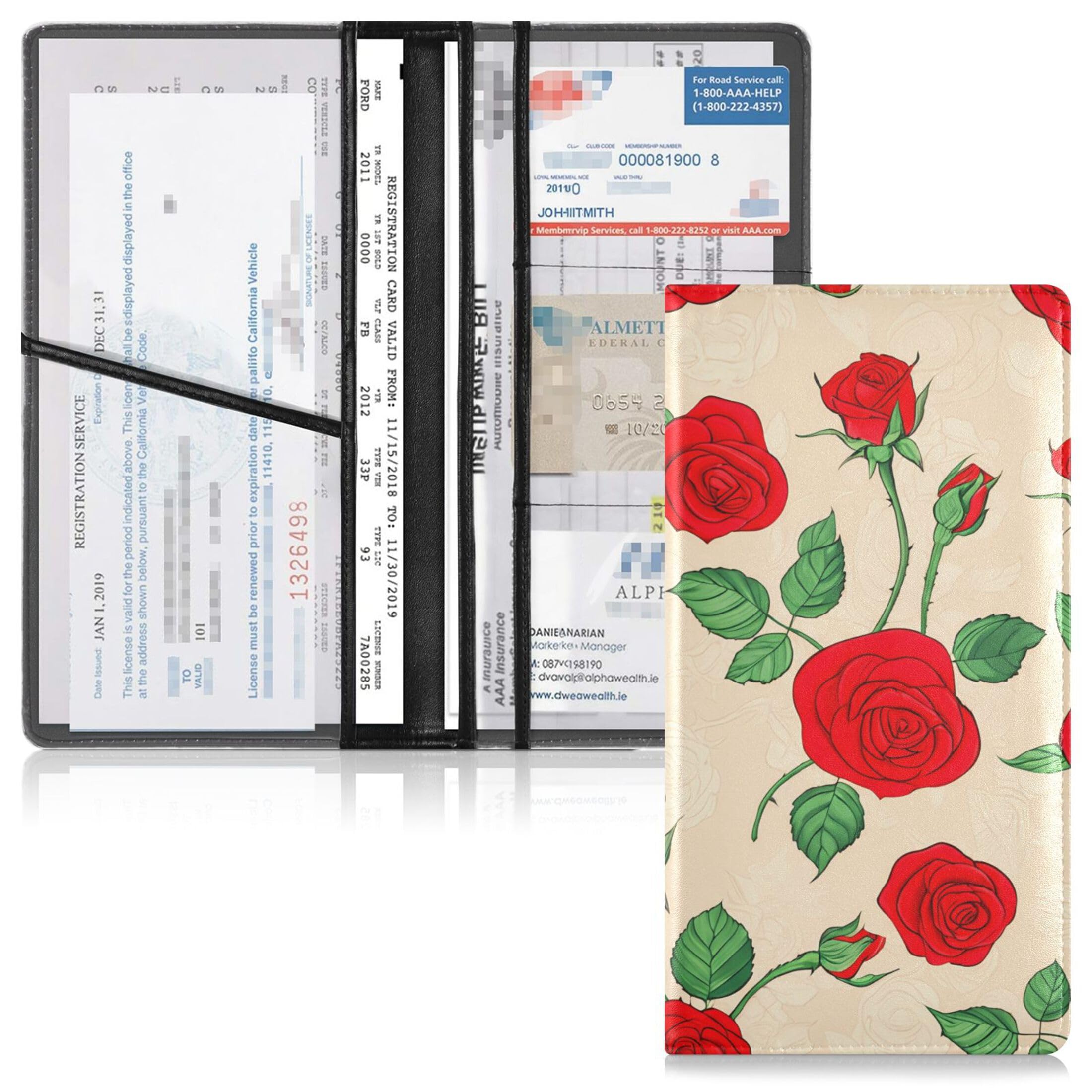 Kigai Roses Car Registration and Insurance Holder Vehicle Glove Box Organizer Car Document Holder for Driver's License and Cards