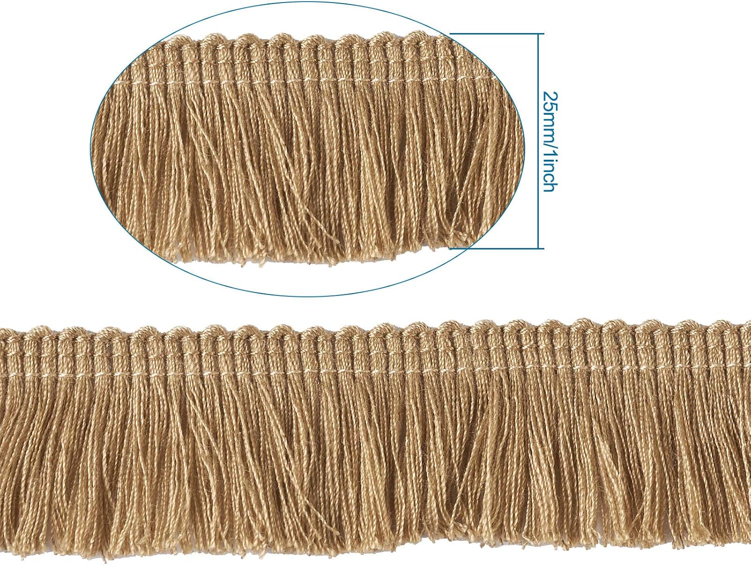 Craftdady 27 Yards 25mm Polyester Fringe Trim 1 Inch Fabric Lace Trim Tassel Tan for Sewing Craft Dress Clothing Decoration