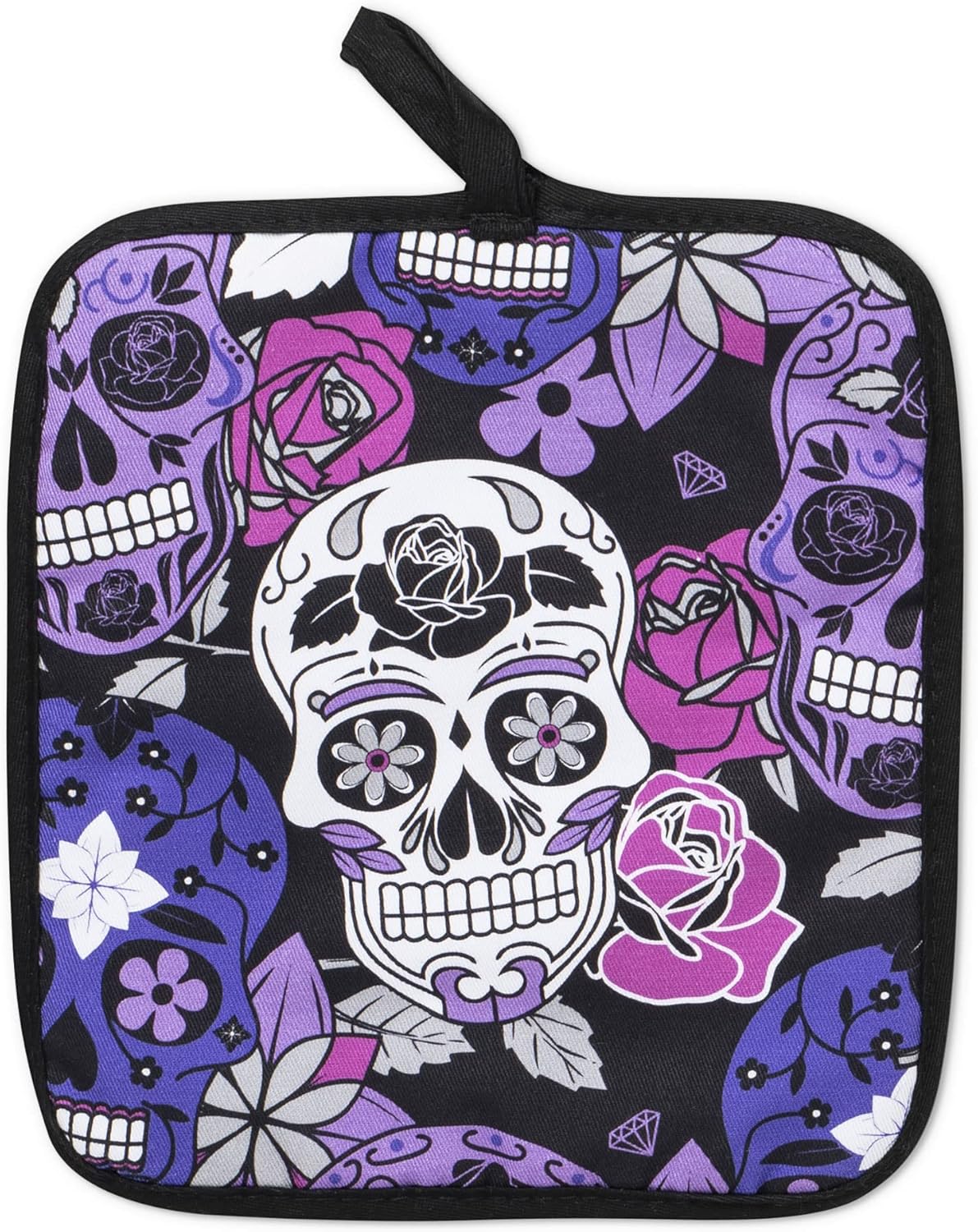 Sugar Skull Purple, Oven Mitts and Pot Holder 3pcs Set, Insulated, 100% Cotton, Set