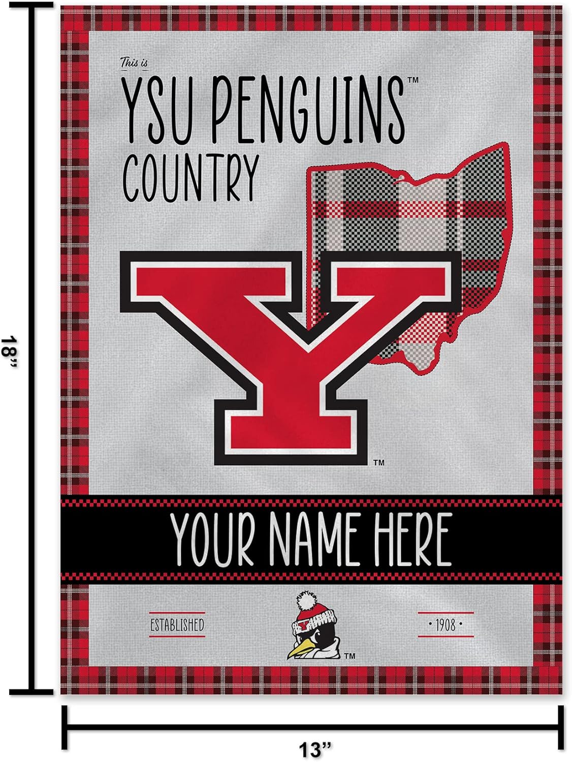 Rico Industries NCAA Country - Plaid Design Personalized Garden Flag