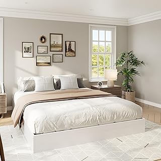 Solid Wood Platform Bed with Sturdy Wooden Slats, Full Size Floor-Standi...